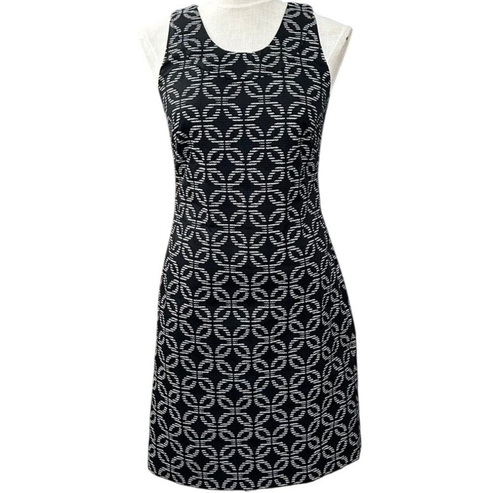 Evan Picone Black White Geometric Chain Sheath Dress Sz 4 Sleeveless Career Mod